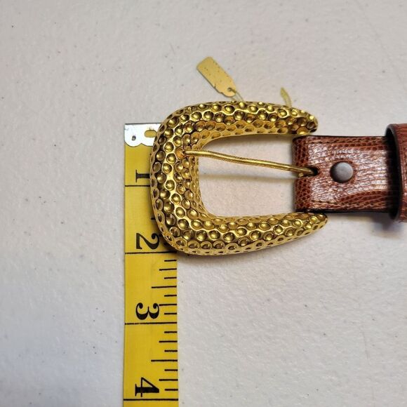 Kleinberg Sherrill Vintage Brown Lizard Embossed Leather Belt Gold Tone Buckle main image 11